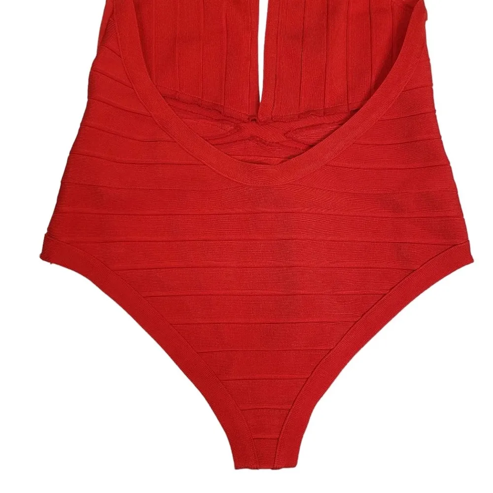 Boohoo Womens XL Bandage Plunge Sunsuit in Red NEW - Image 10
