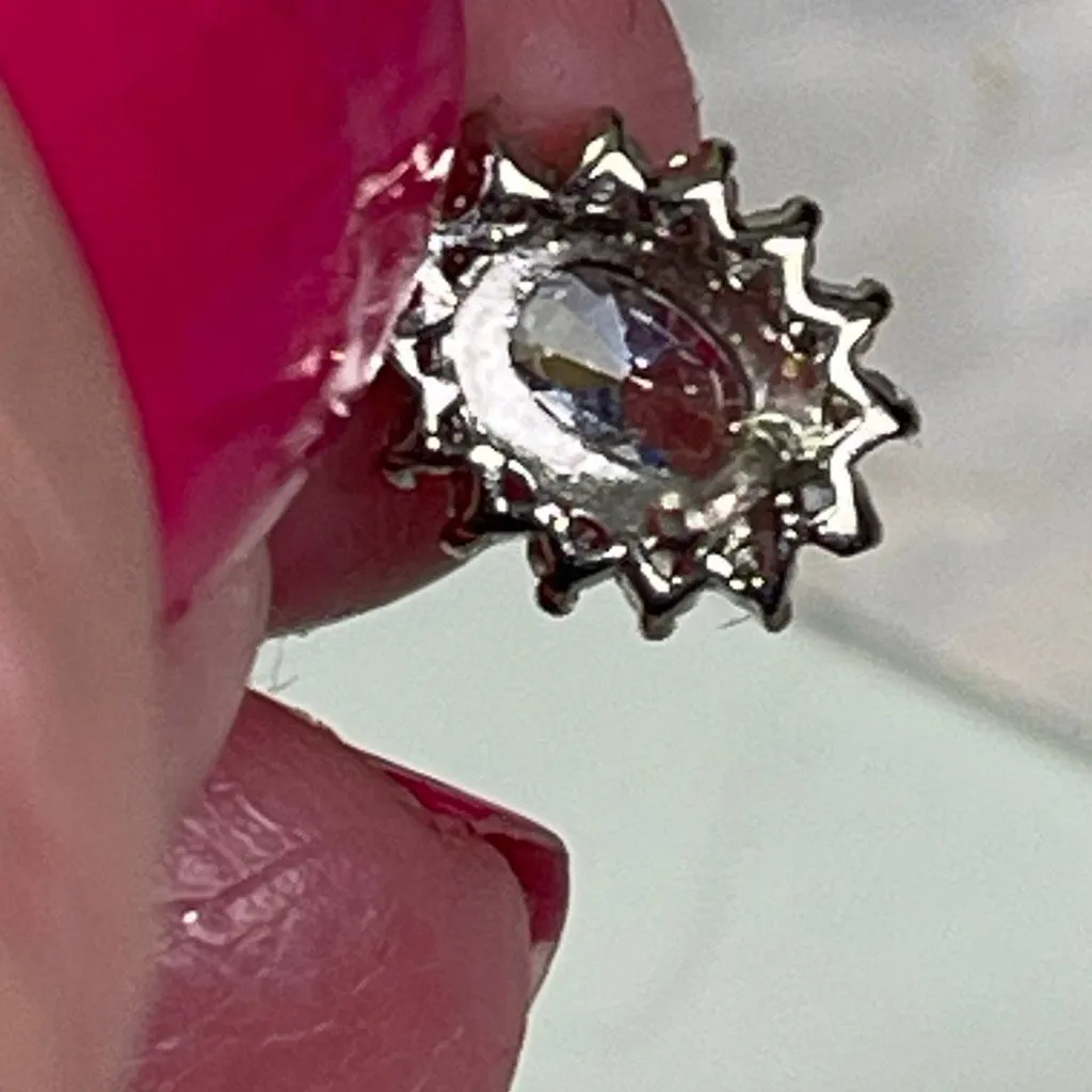 Sterling silver drop earrings oval center stone drop dangle halo of CZ’s - Image 6