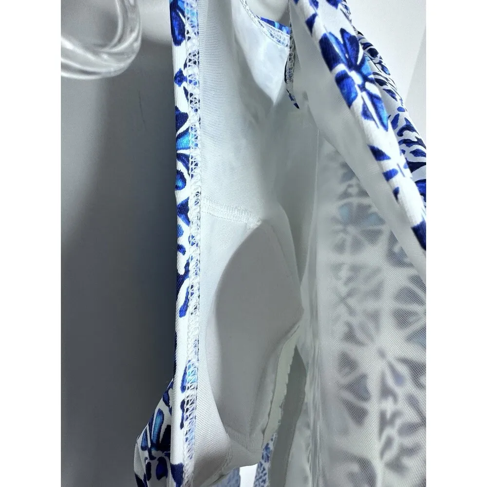 LANDS’ END Tankini Swimsuit Tank Deep Sea Medallion Blue White Size Small (4) - Image 5