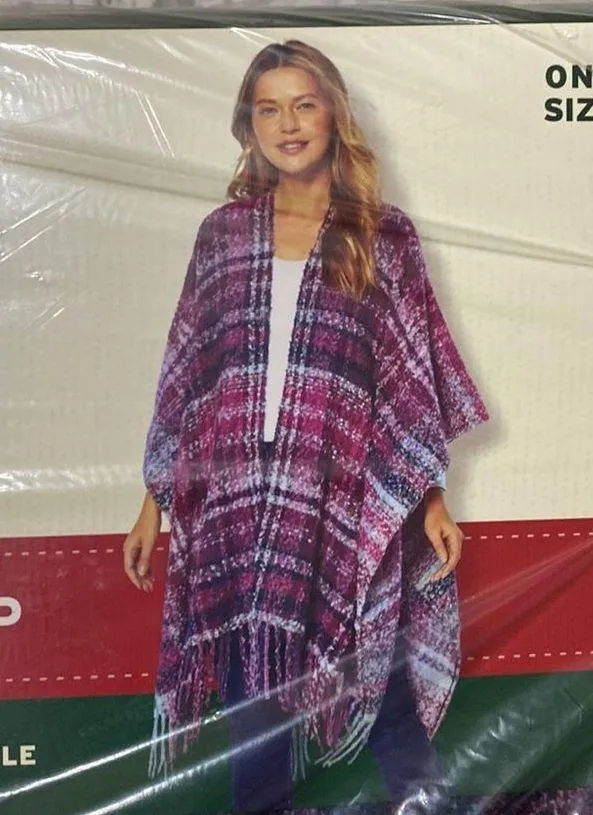 Woolrich boucle plaid cozy blanket wrap with fringe trim - Image 7