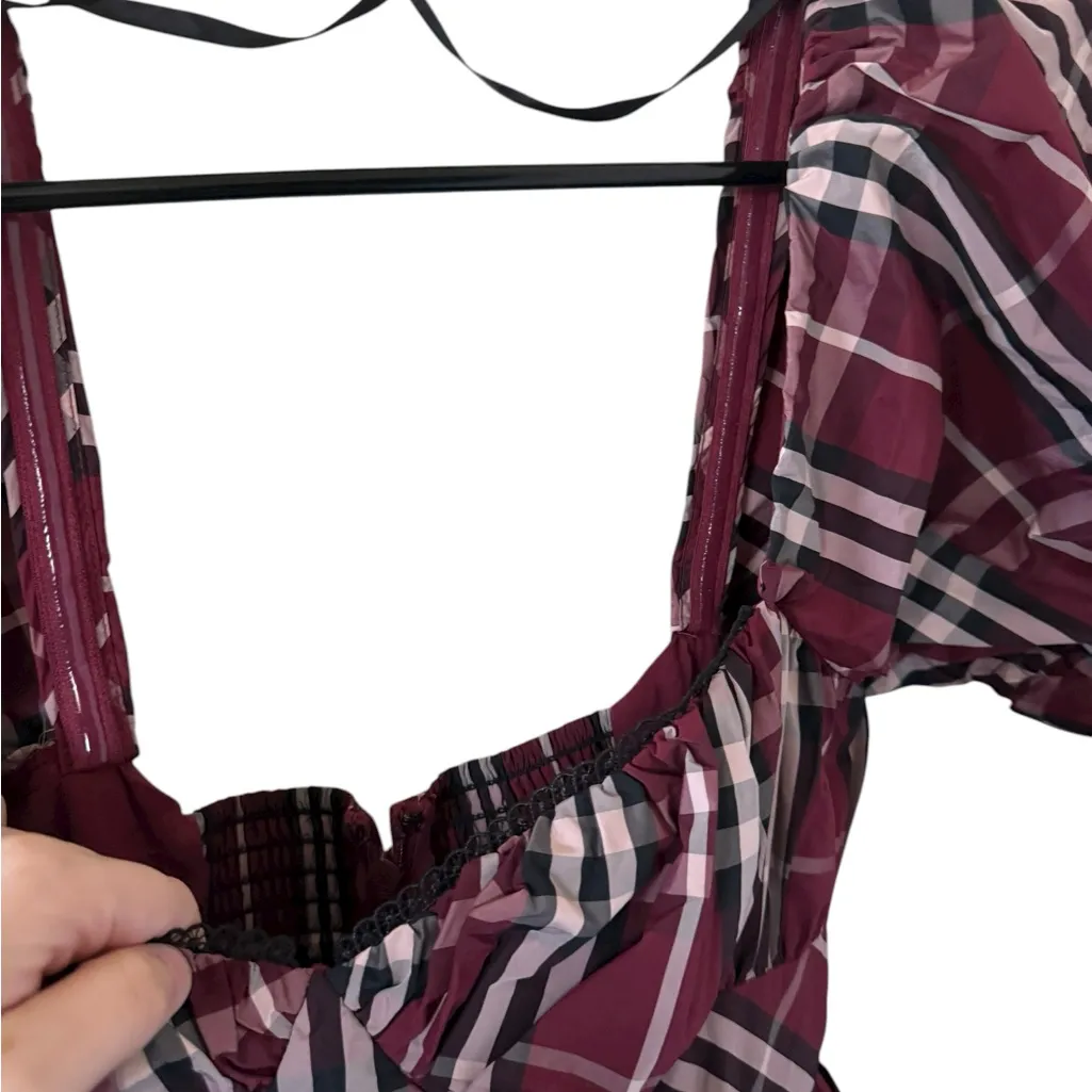 Anthropologie Maeve Red Tartan Plaid Puff Sleeve Mini Dress - Image 6