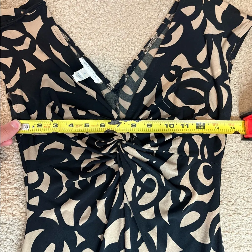 London times Y2K 2000s Vintage Cap Sleeve Midi Dress Abstract Print Ruched sz 4 - Image 10