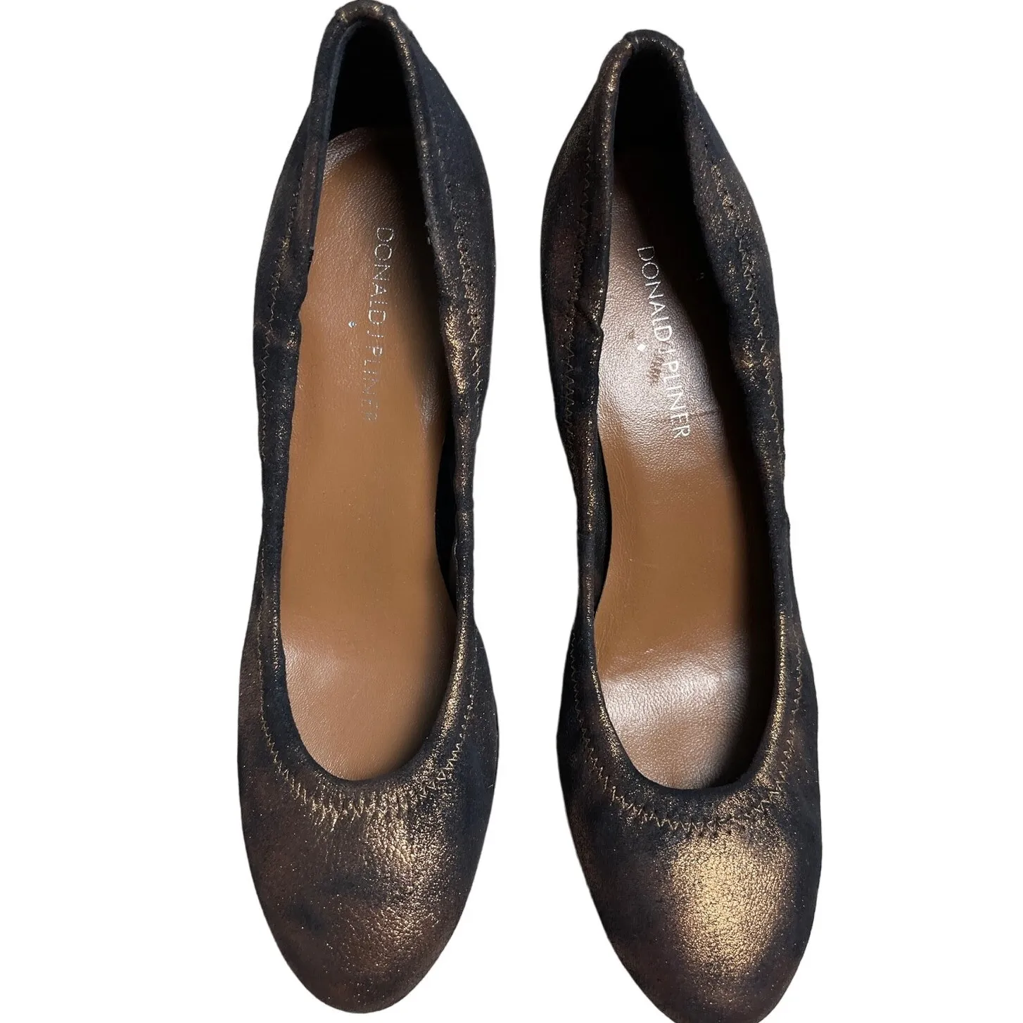 Donald‎ J Pliner Black Bronze Dusted Metallic Kitten Heels Size 7.5 Narrow Gold - Image 2