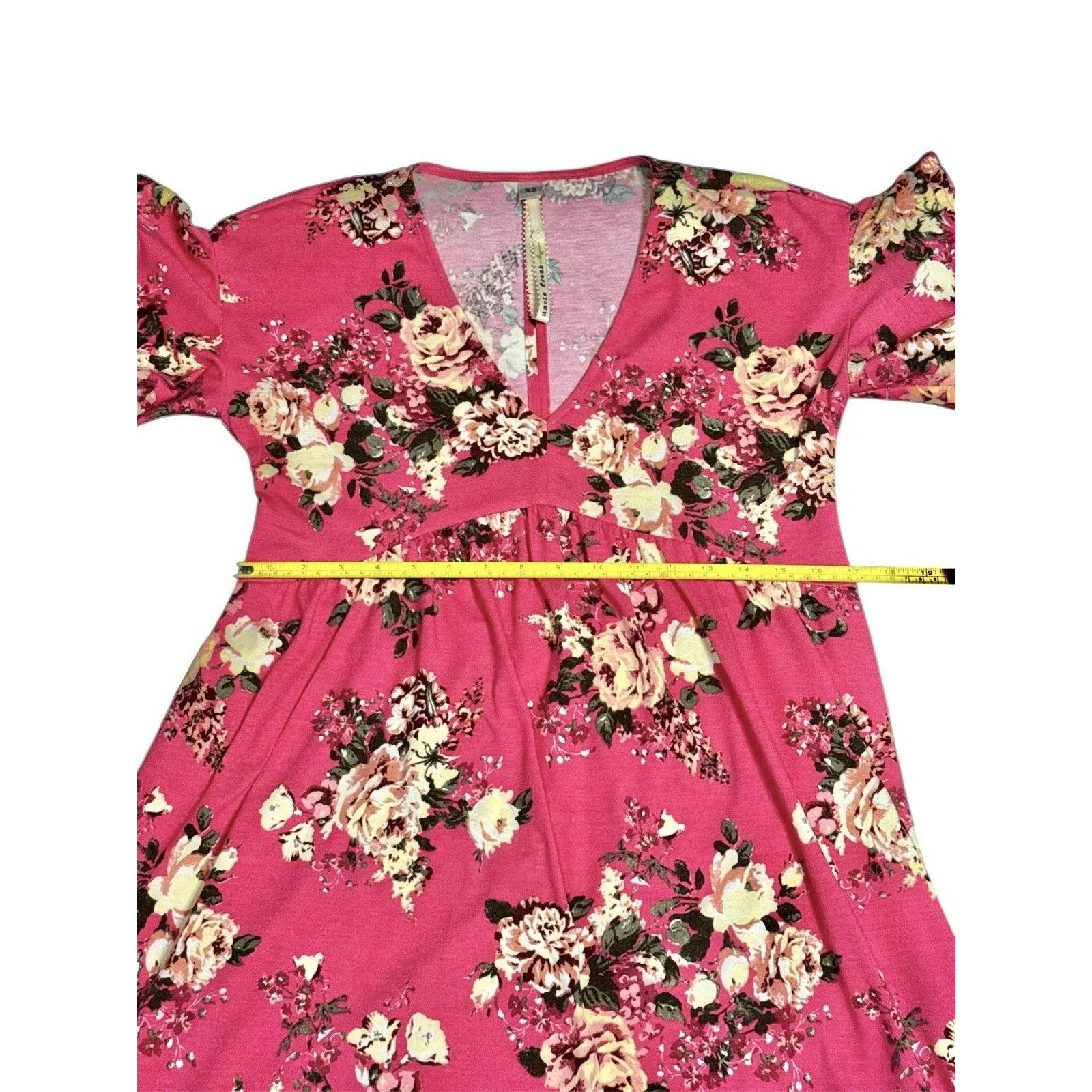 Uncle Frank Anthropology Pink Floral Empire Waist‎ Dress Flutter Sleeve  XS NEW - Image 6
