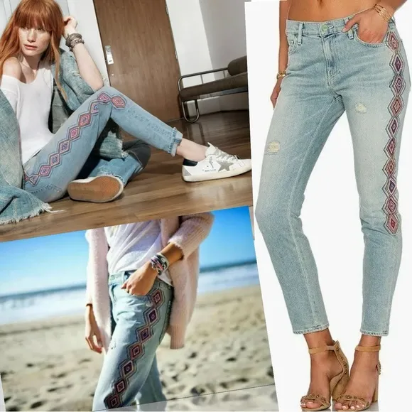 Revolve Sandrine Rose Skinny Boyfriend Bombay Size 24 Embroidered Distressed New - Image 2