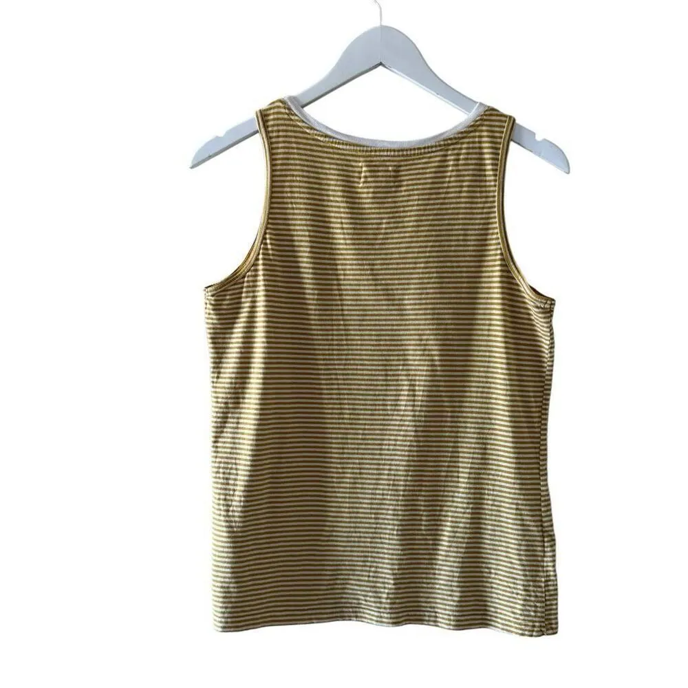 Pact Softspun Striped Crew Neck Organic Cotton Tank Mustard White SZ S #2133 - Image 6