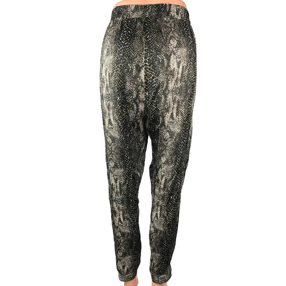 Fleur du Mal 100% Silk Black Animal Snakeskin Snake Print Joggers Trousers Pants Size M - Image 4