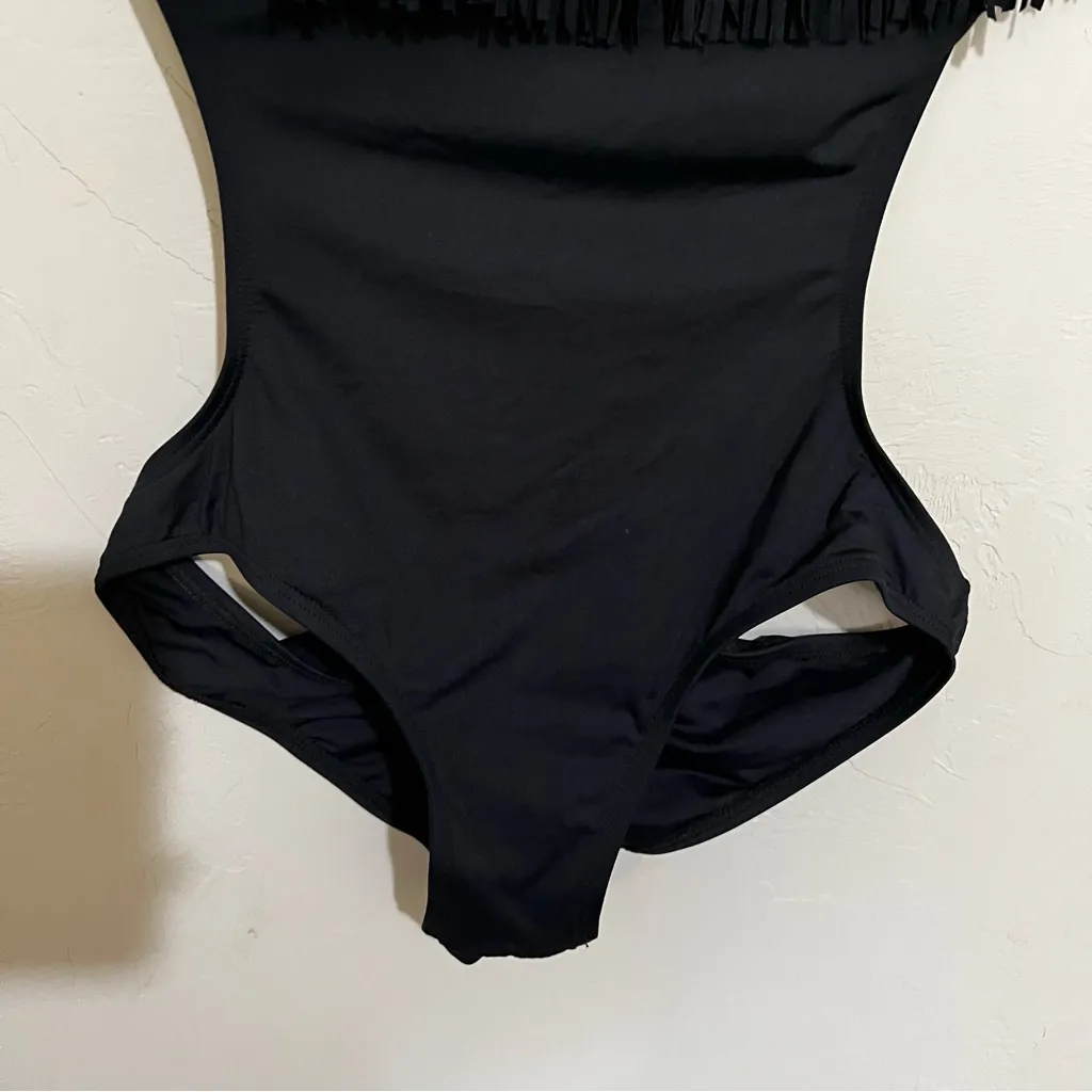 L*Space Black Free Love‎ Prima Donna Fringe Bandeau Monokini Swimsuit - Image 7