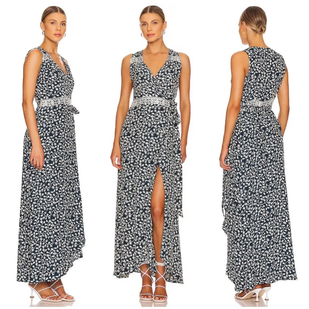 💕NATALIE MARTIN💕 Kate Maxi Wrap Dress Pomegranate Print Indigo Blue Small NWT - Image 3