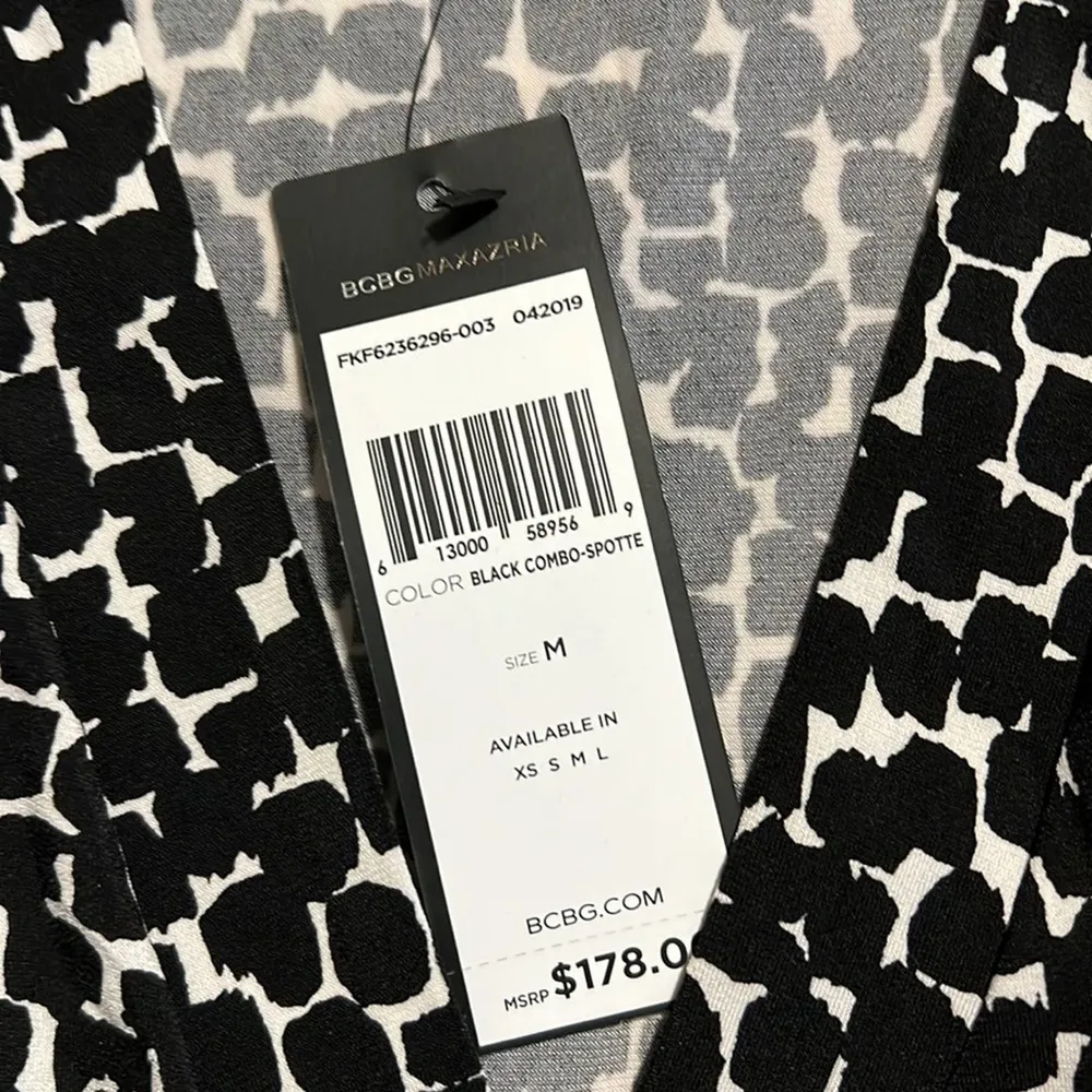 BCBG MaxAzria medium high low wrap dress black combo spotted design open front - Image 5