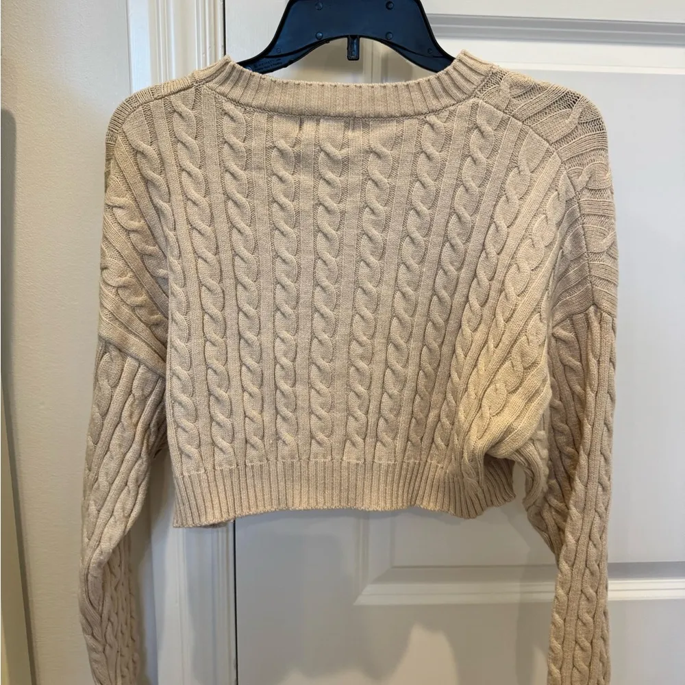 Altar'd State Cream Cable Knit Crew Neck Sweater - Image 3