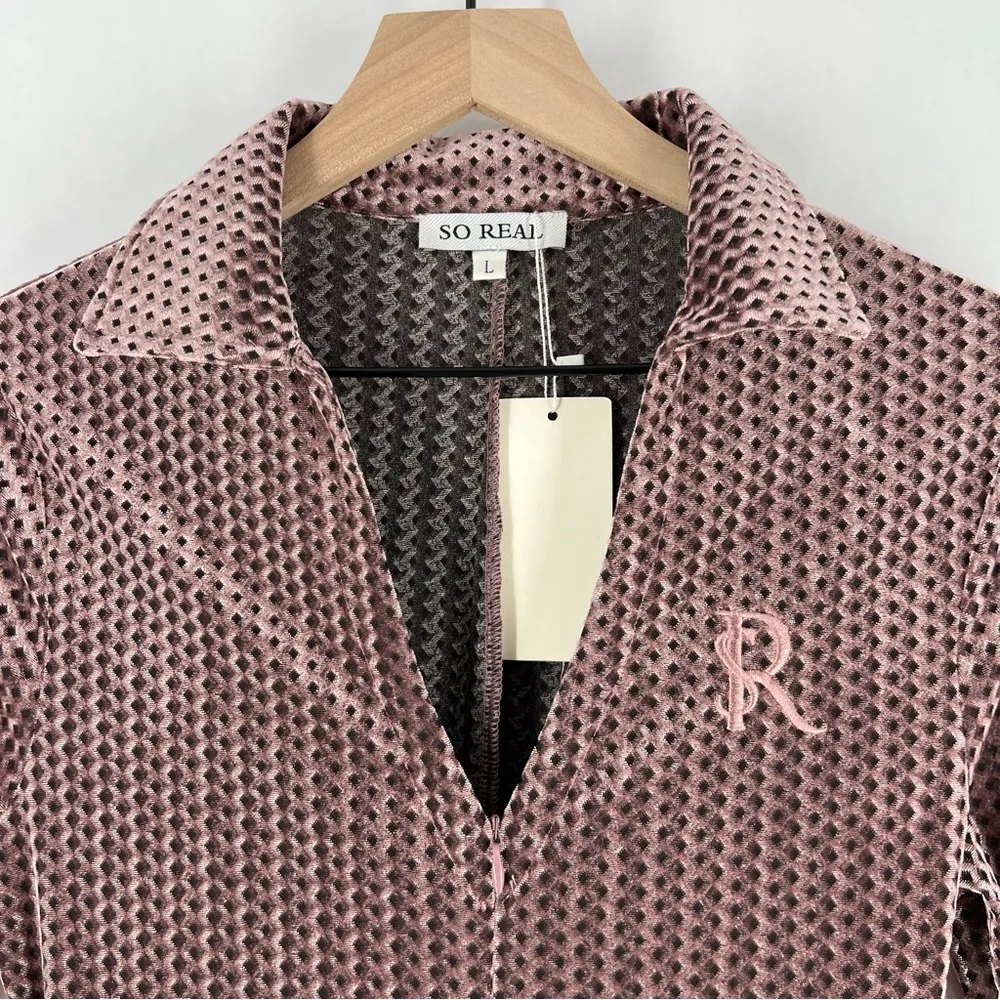 GSUWOO So Real Velvet Zip Front Jumpsuit V Neck Long Sleeve Form‎ Fitting Sexy Purple Size L - Image 5