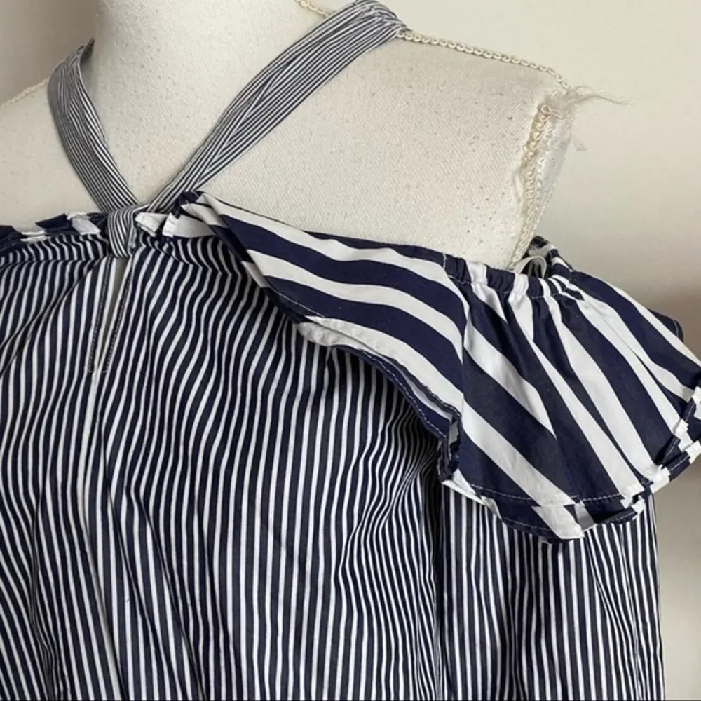 J. Crew • Navy Stripe Off Shoulder Ruffle Blouse - Image 6