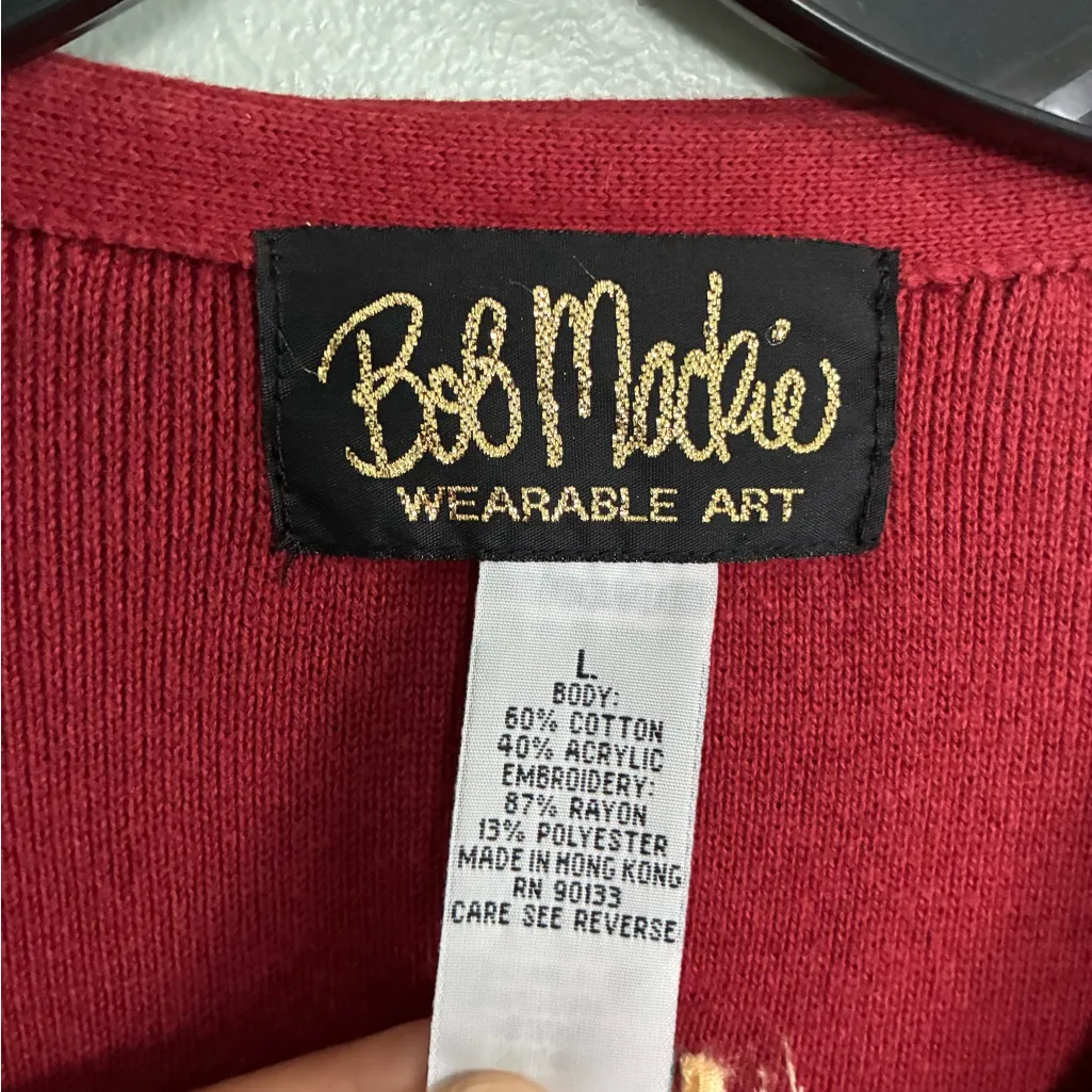 BOB MACKIE Southwestern Arrows Dream Catcher Cardigan Sweater Sz L Rust - Image 3