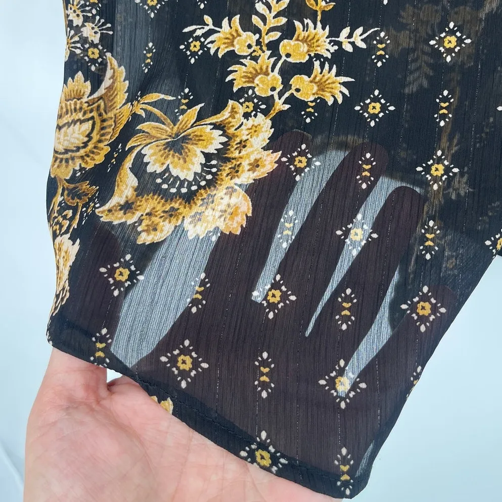 Torrid Sheer Boho Floral Top Sz 4X Black Peasant Chiffon Dark Fairy Flowy Witchy - Image 4