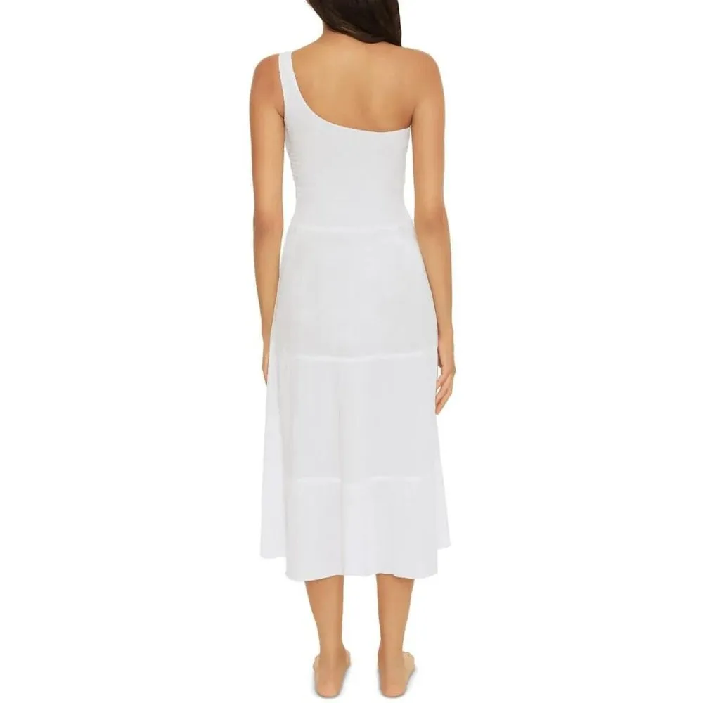 Becca by Rebecca Virtue Ponza Smocked One Shoulder Cover-Up Midi White M - Image 2