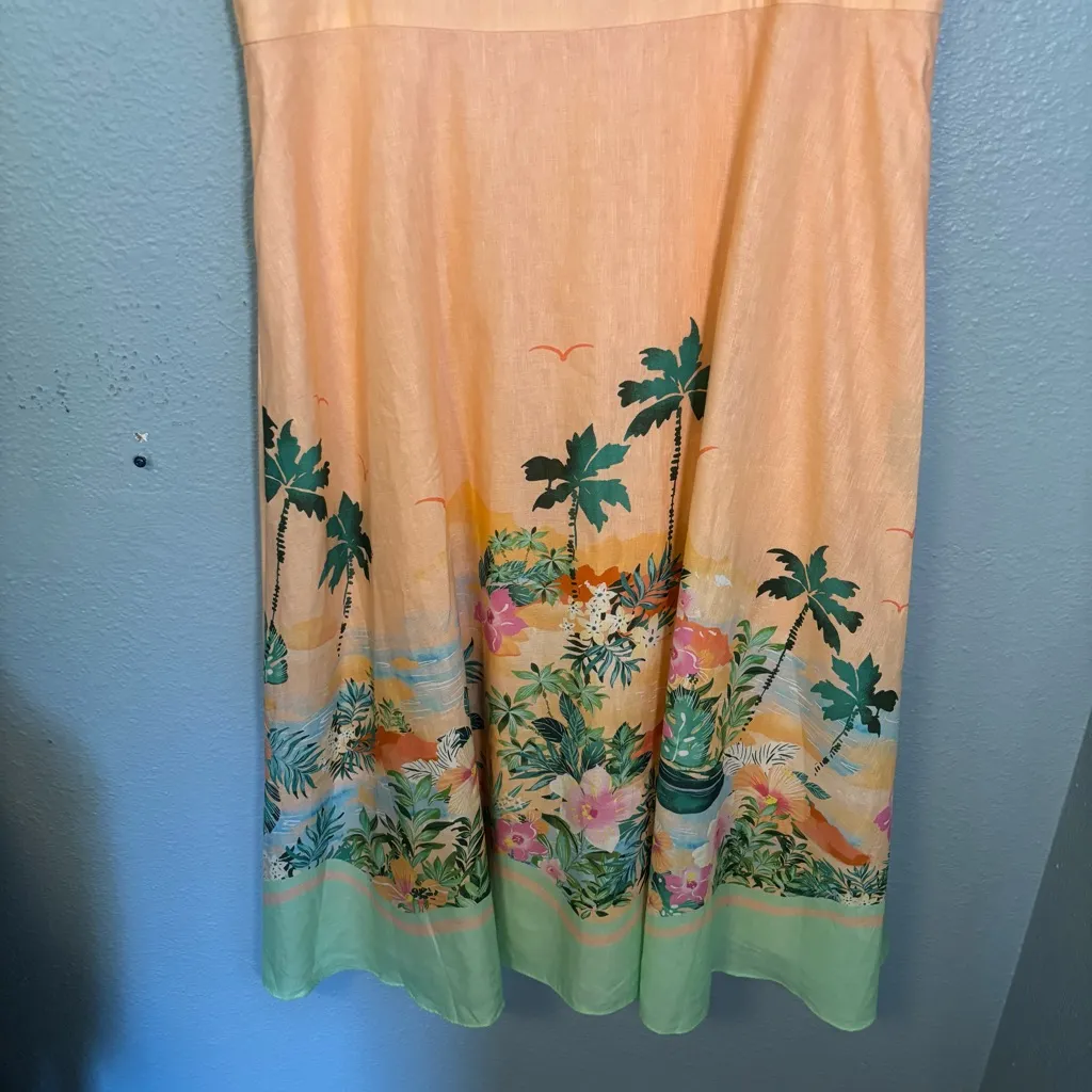 NWT Talbots Peach Linen Maxi Dress Sunset Horizon Tropical Size 14 Resort Summer - Image 6