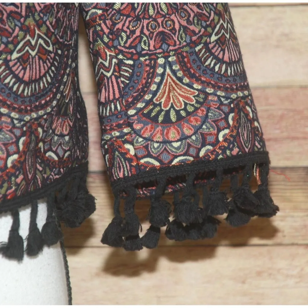 Chelsea & Violet Brocade Bolero Open Jacket Tassel Fringe Rich Colors Size S - Image 2