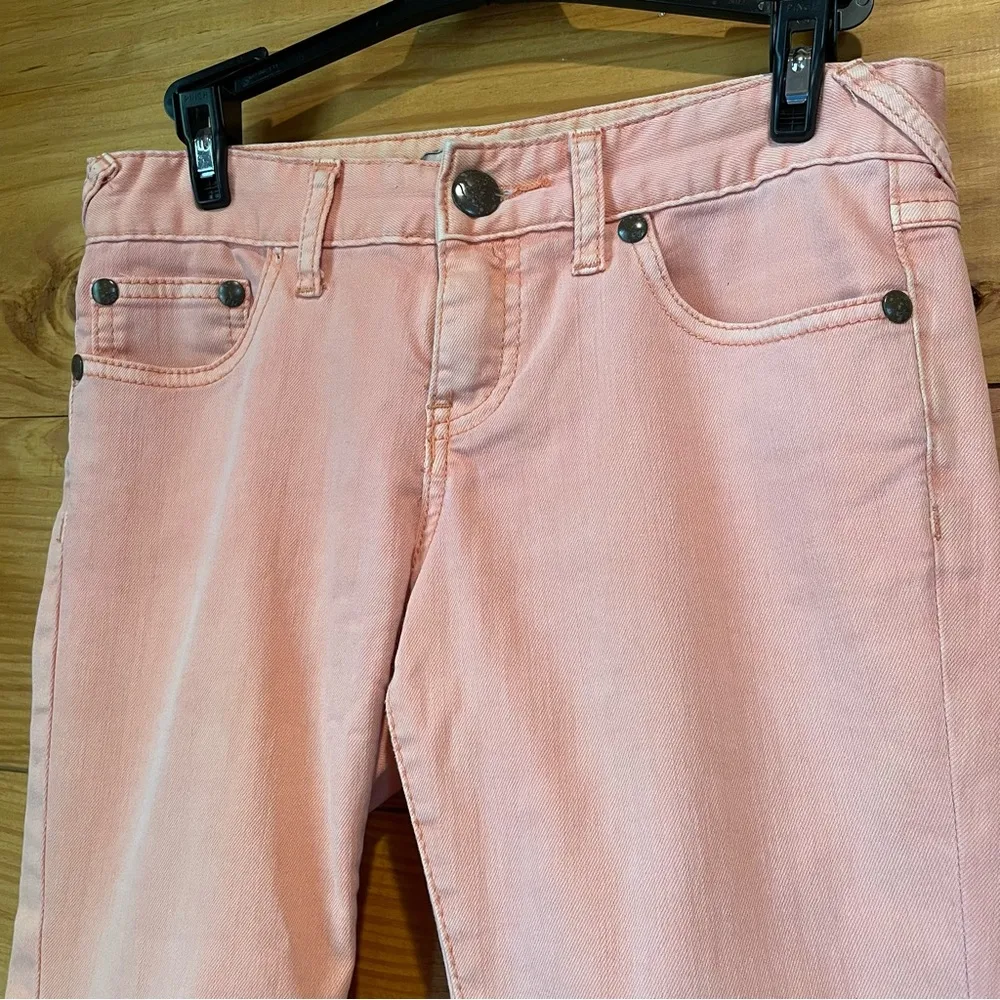 Free People Peachy Pink Orange Mid Rise Stretchy Zipper Ankle Skinny Jeans 25 - Image 3