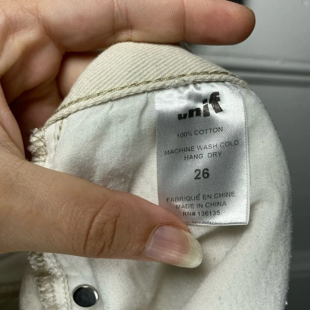 UNIF High Rise Straight Leg 5-Pocket Jeans in Ivory Neutral Size 26 - Image 14