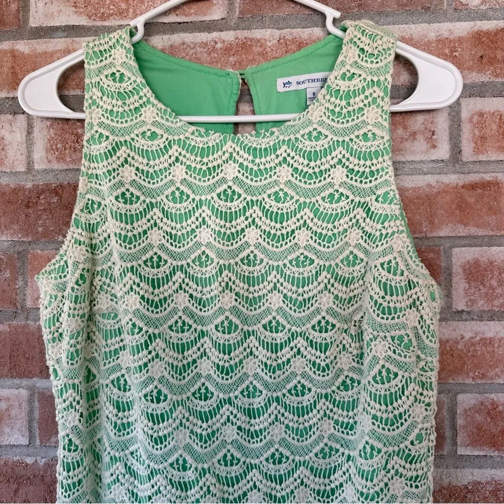Southern Tide Sawyer Scalloped Lace Sheath Dress Cream Green Size 8 Spring - Image 3
