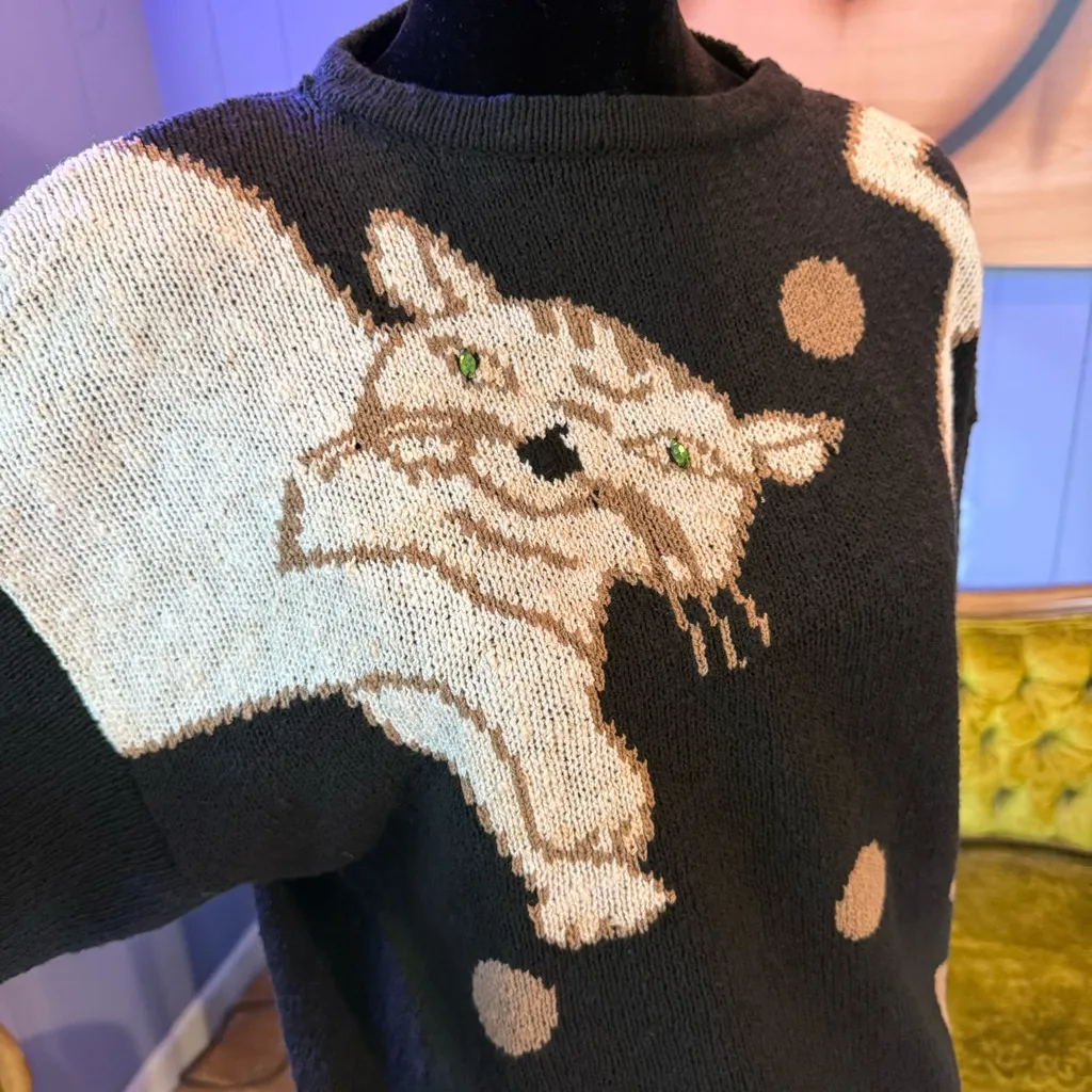 Vintage 80s/90s Adele Joyce Polka Dot Kitty Cat Sweater Size M Black Size M - Image 3