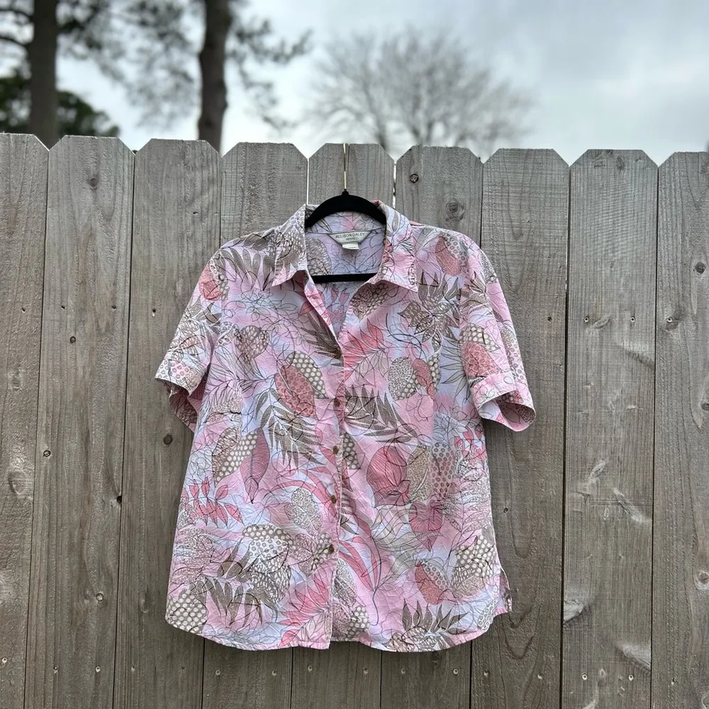 Allison Daley Pink Womens‎ size 14 Petite Button Down Blouse Shirt Floral Leaf - Image 8