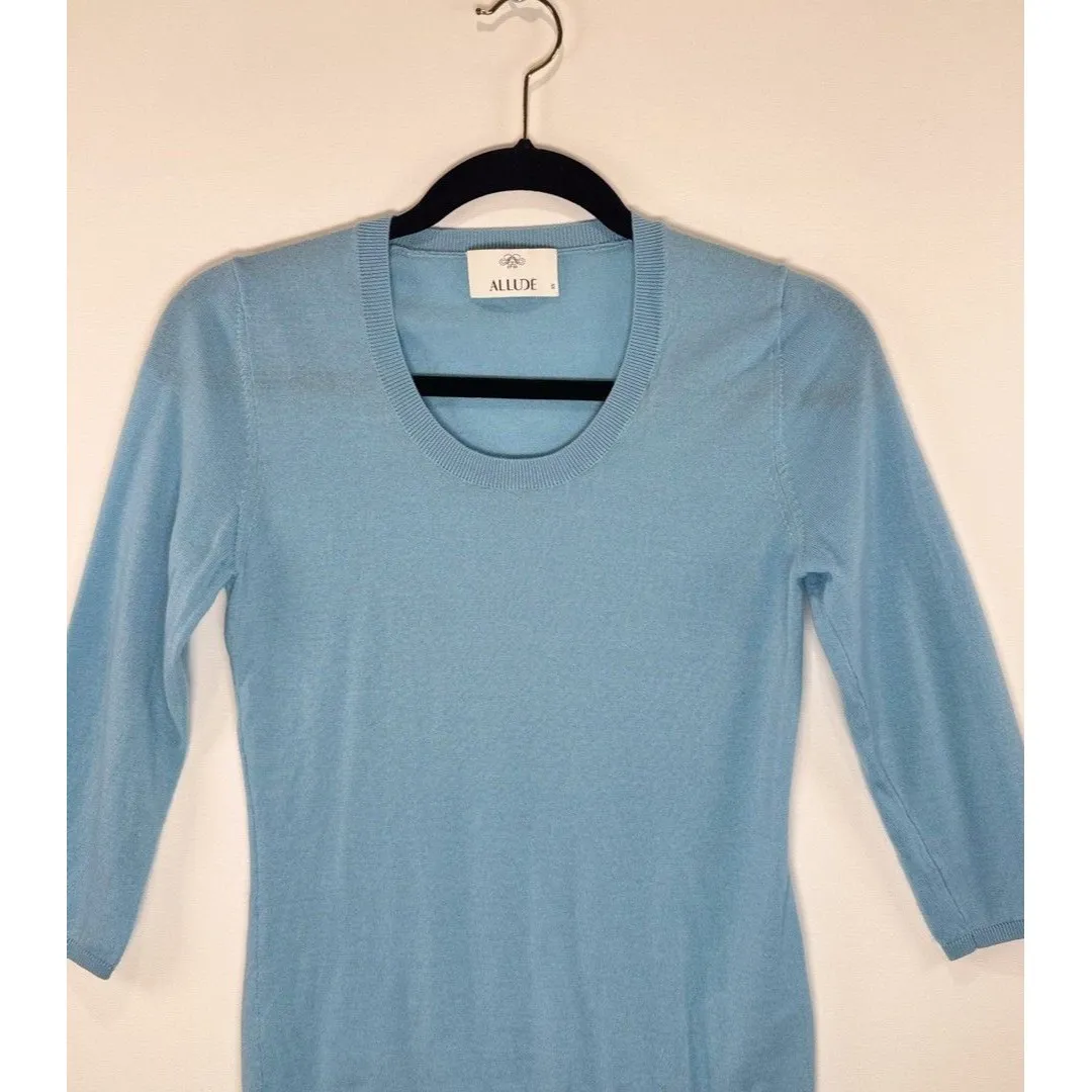 Allude Womens Sweater Blue Crewneck Cashmere Knit 3/4 Sleeve Pullover Jumper XS - Image 6