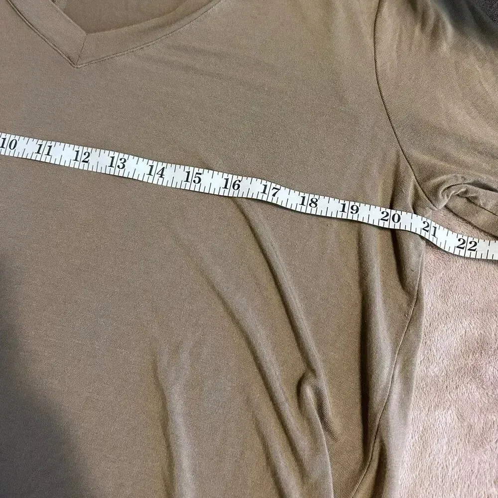 Zenana V-Neck Long-Sleeved Top Size XL Oversized Neutral Tan Stretch Basic Shirt - Image 5