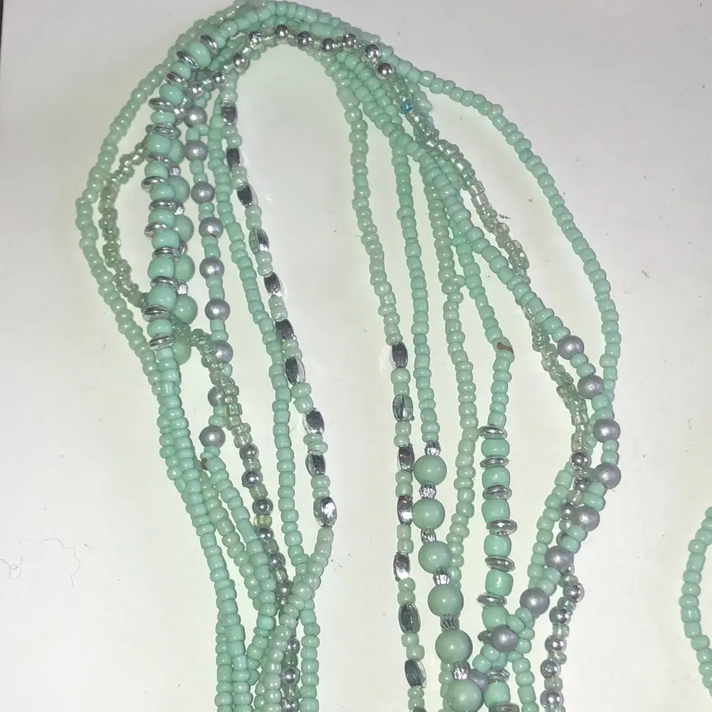 Seafoam Pale Green & Silver Tone Beads Beaded Boho Necklaces - Image 4