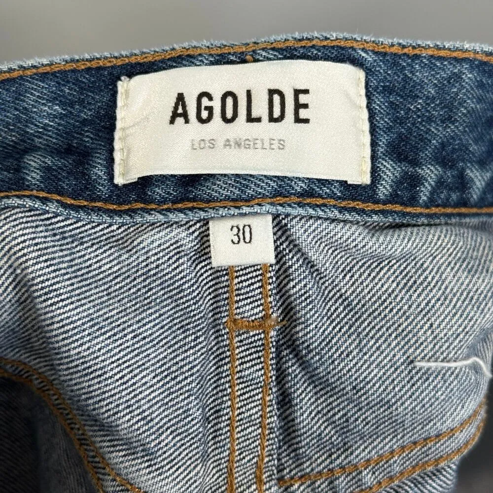 Agolde Dee High Rise Denim Short Womens 30 Turmoil Medium Dark Destroy Wash - Image 5