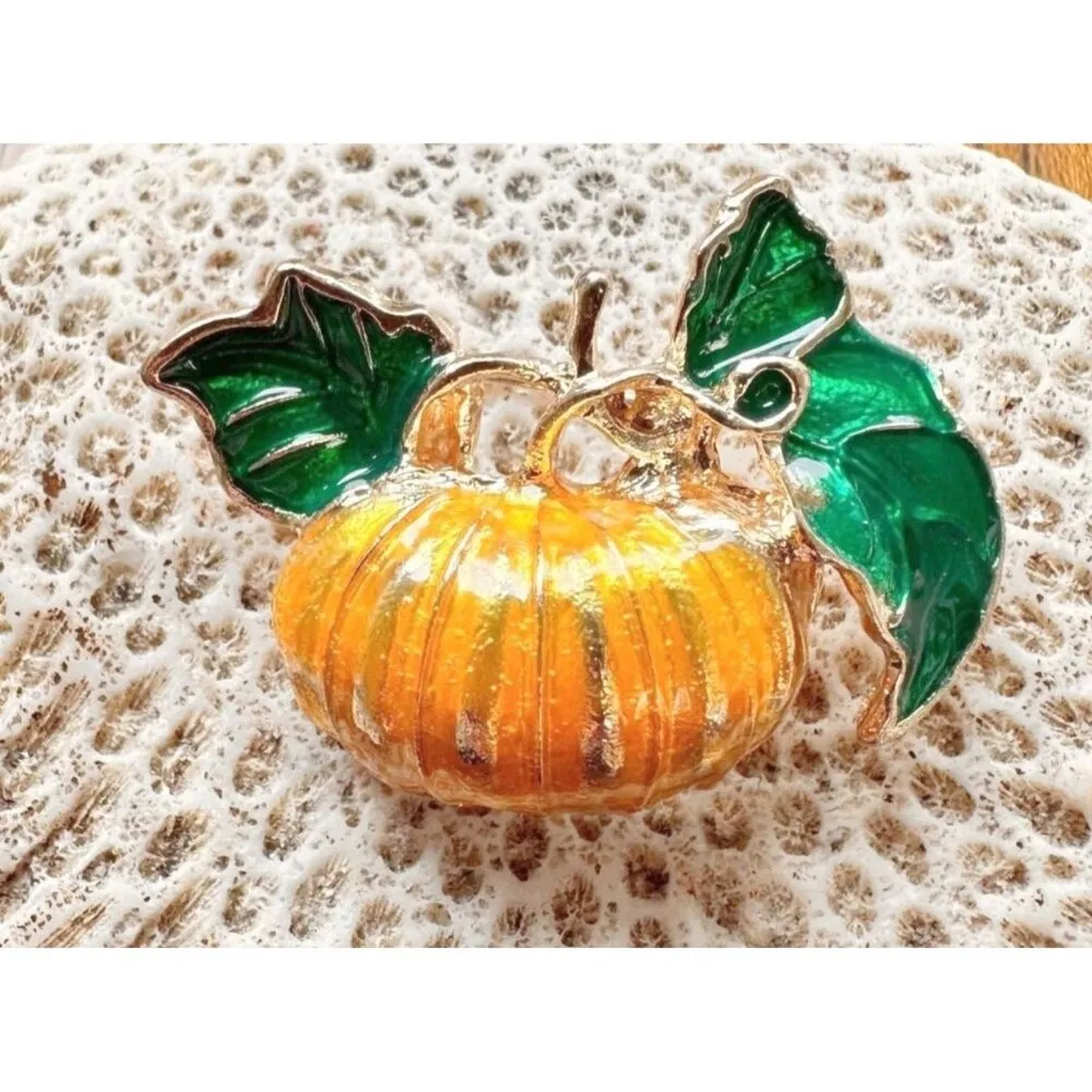 Pumpkin Brooch Pin New Fall Leaves Thanksgiving Bountiful Harvest Festiv… - Image 4