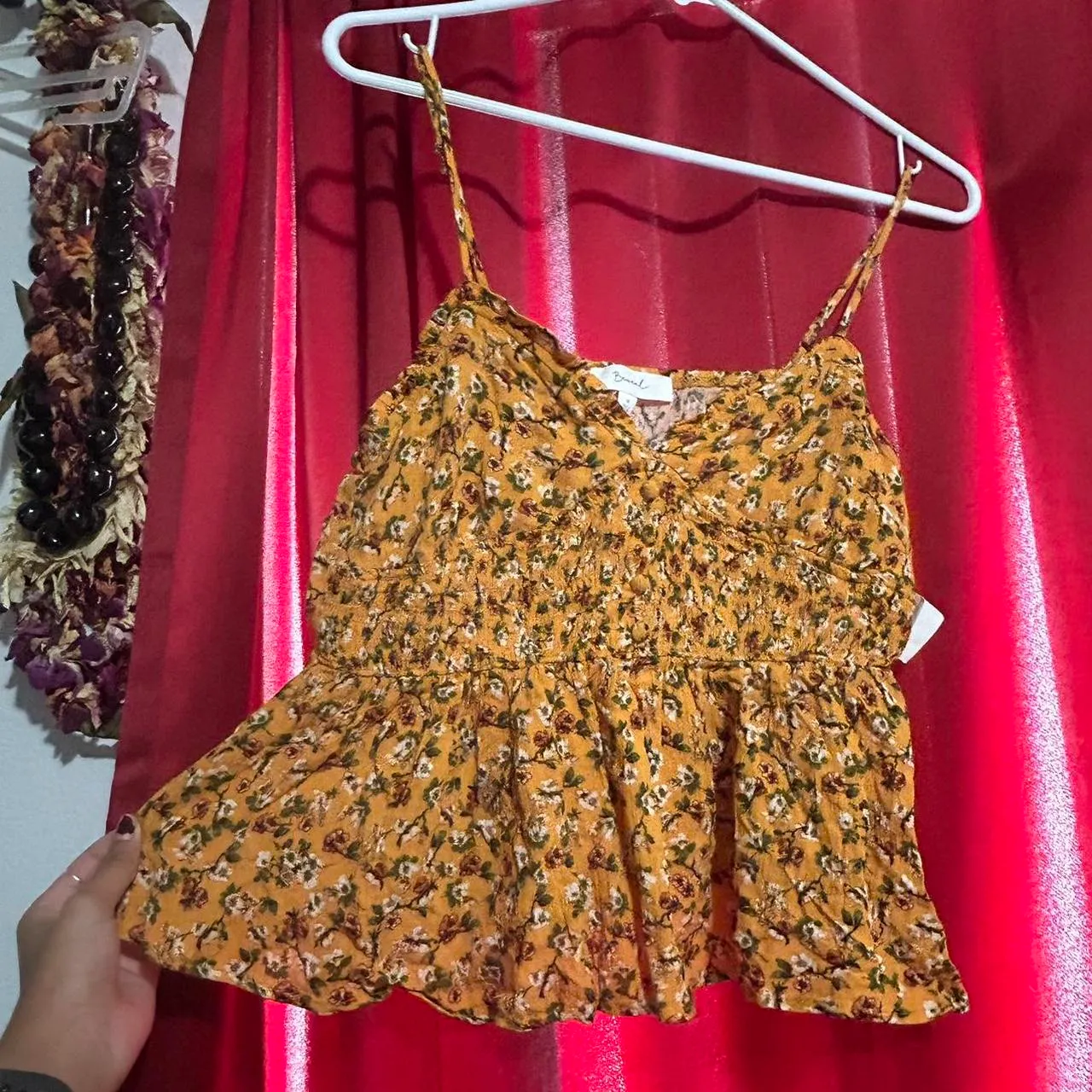 Mustard Yellow Floral Tank Crop Top Size M - Image 5