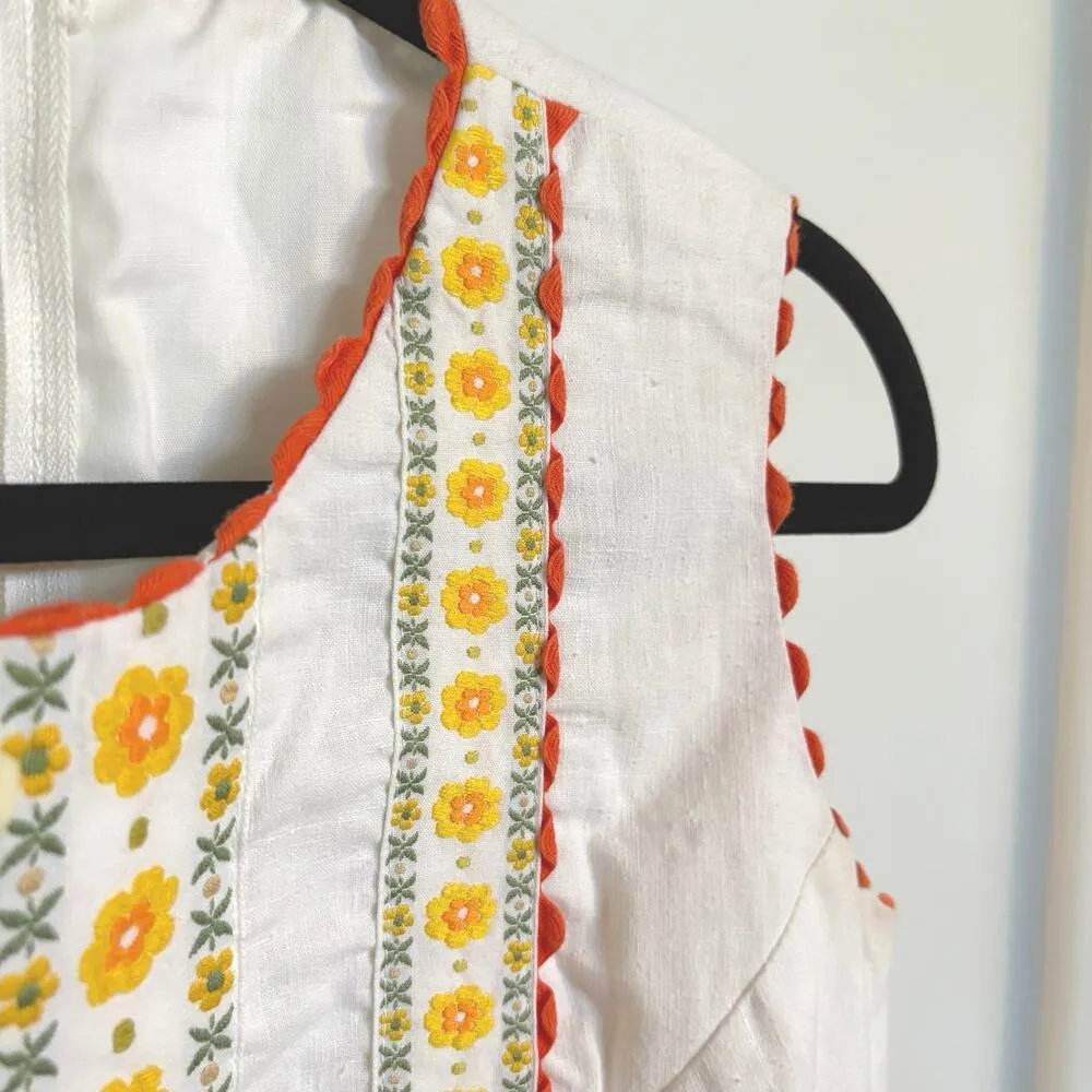 Vintage 60s Orange Embroidered Cottagecore Midsommar Cutesy Floral Mini Dress - Image 6