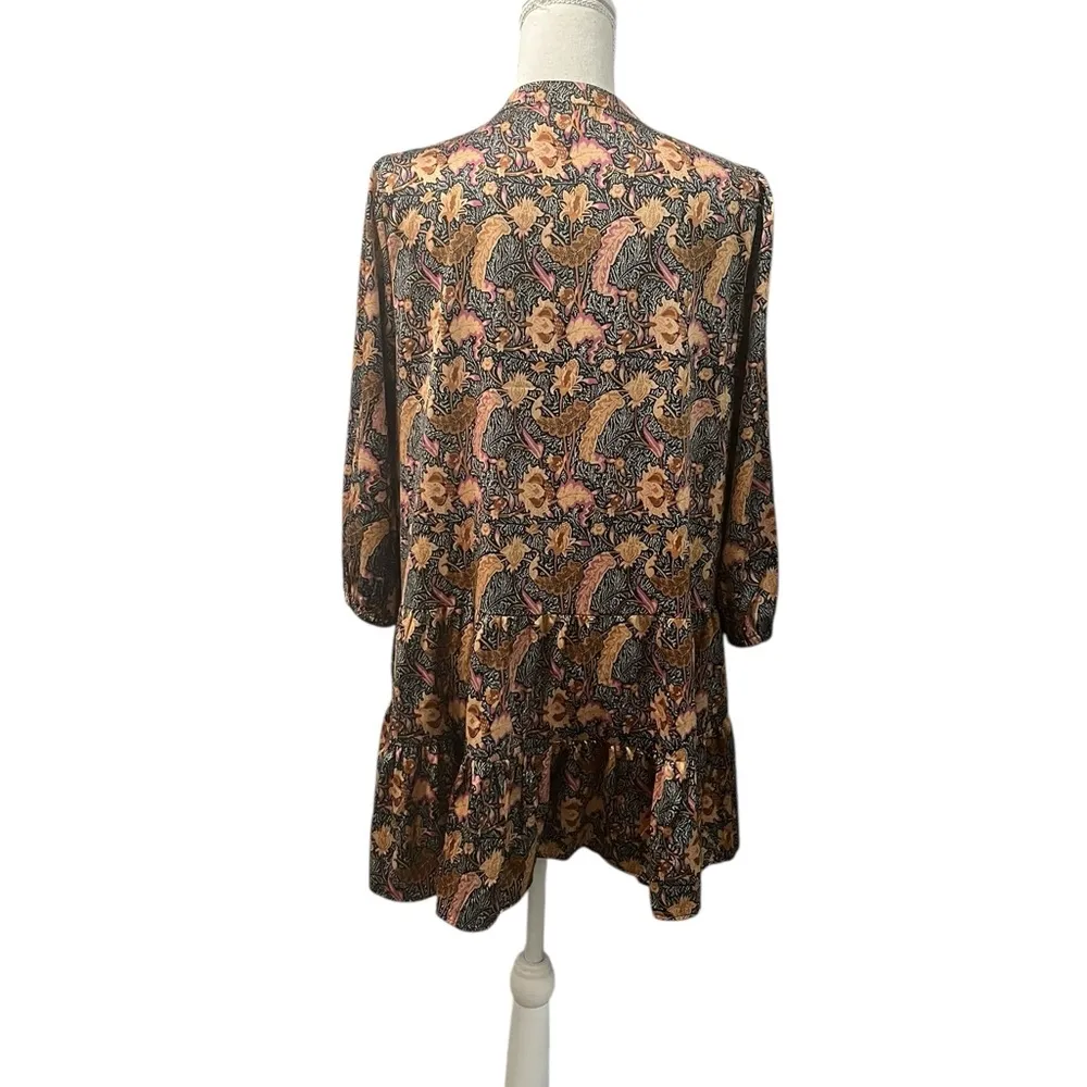Melloday V Neck Tunic Top Mini Dress Floral Tiered Long Sleeve Pullover L - Image 6