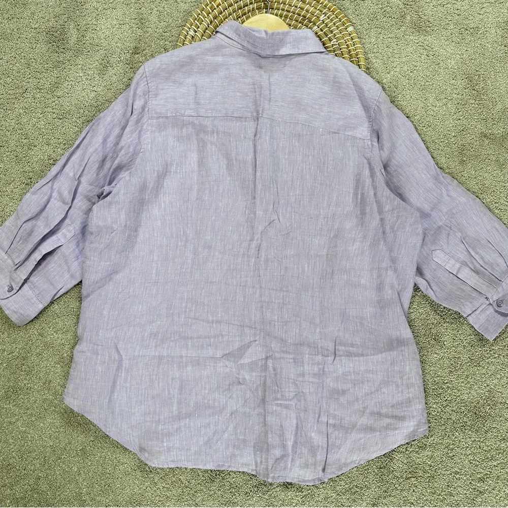 Coldwater Creek Women’s 100% Linen Button Down Shirt 3/4 Sleeve in Purple 2X - Image 7