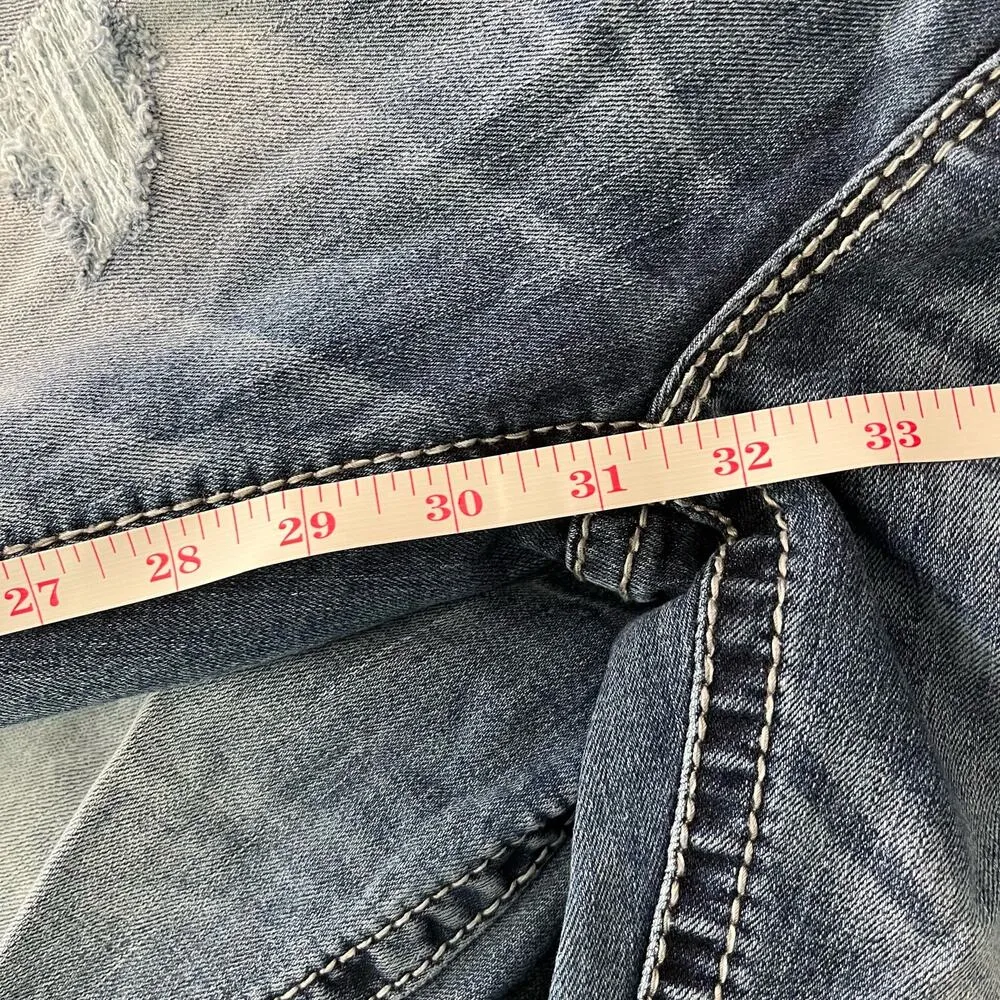 Miss Me Dark Wash Mid Rise Easy Straight Fleur De Lis Back Pocket Design Siz 26 - Image 7