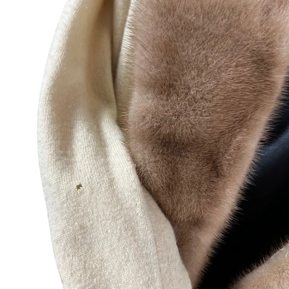 Vintage 60's HADLEY Cashmere Sweater with Mink Fur Collar & Rhinestone Accents Tan Size M - Image 11