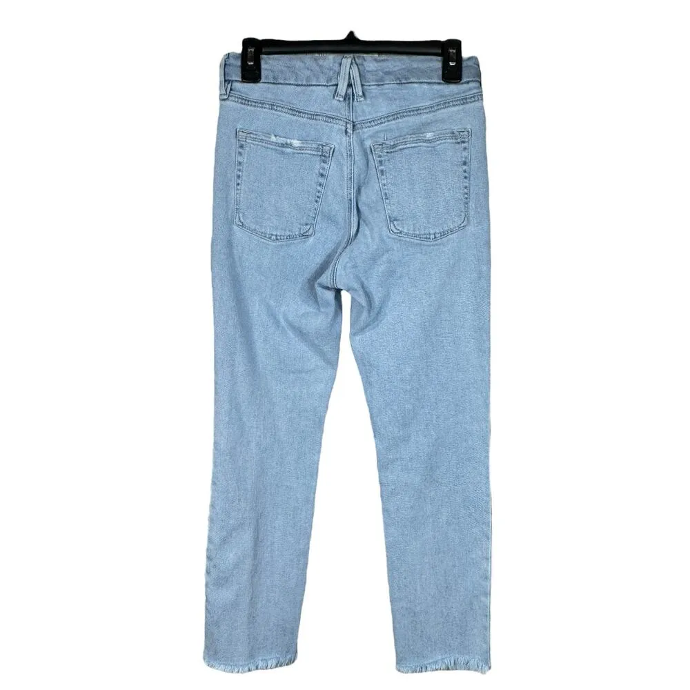 Good American SZ 4/27 Good Legs Cigarette Raw Hem Jeans Mid-Rise Light Wash Blue - Image 4