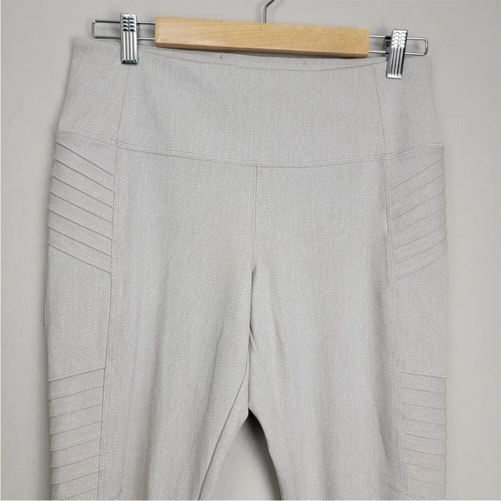 Athleta Delancey Taupe Cream Textured Moto Zip Ankle Tight Leggings Size L - Image 4