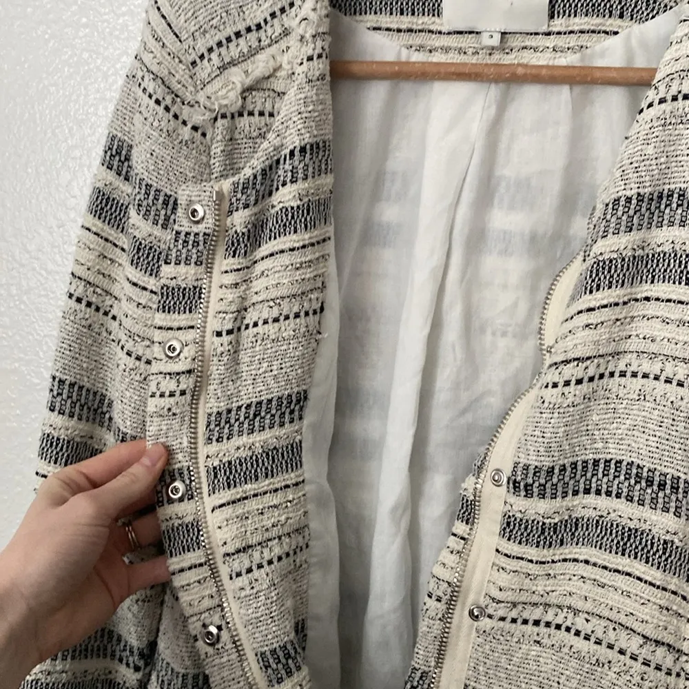 Iro XS Lizzie Tweed Boucle Distressed Black and Cream Zip Up Blazer Jacket - Image 7