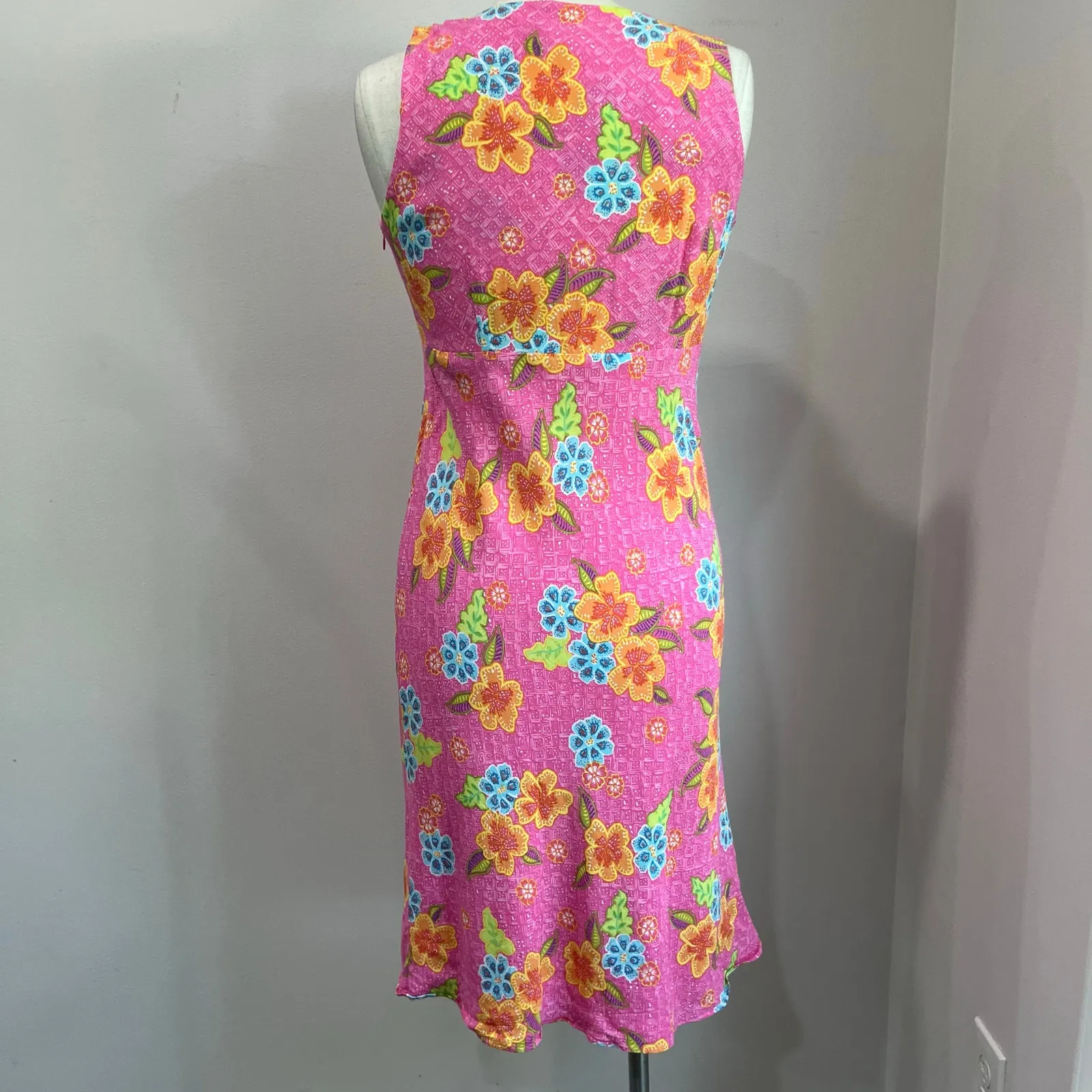 Sigrid Olsen Sport Y2K Pink Floral Sleeveless Ruffle V Neck Midi Dress Size 6 - Image 3