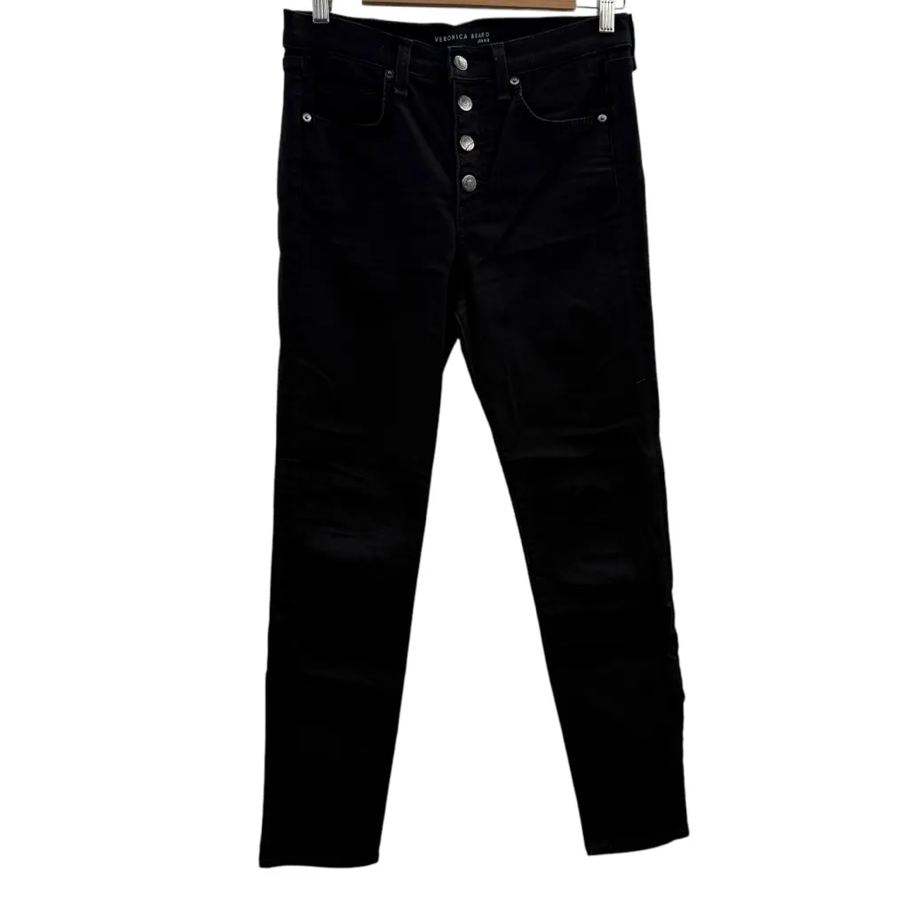 Veronica Beard Debbie Button Fly High Rise Skinny Jeans in‎ Raven Black Sz 29/8 - Image 3