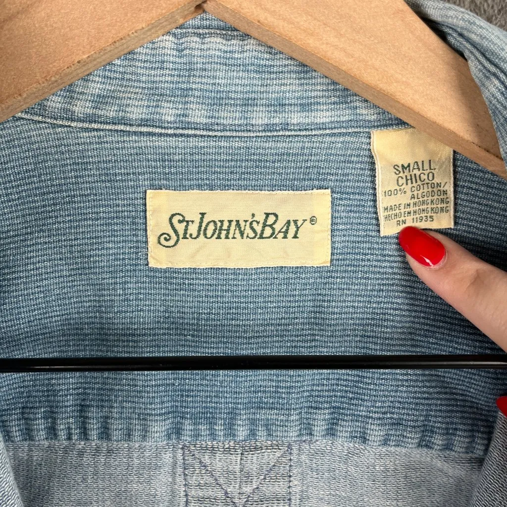St Johns Bay Denim Button Up Shirt Women’s S Blue Long Sleeve Vintage Boyfriend - Image 5