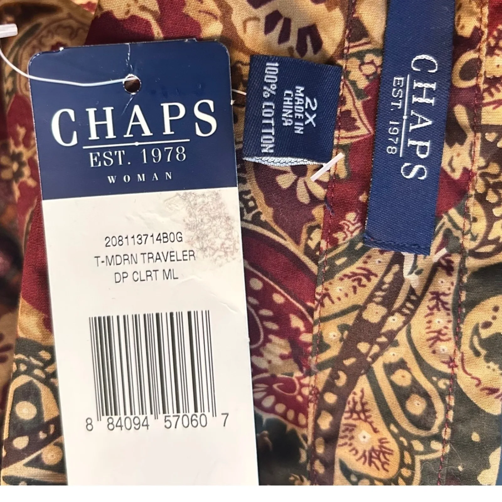 Chaps Paisley Button Up Blouse Maroon‎ 2X - Image 8