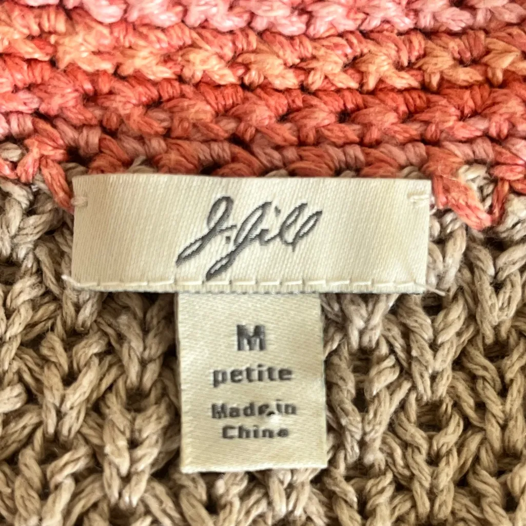 J Jill Linen Open Knit Crochet Cardigan Beige Granny Square Size Medium Petite Tan - Image 11