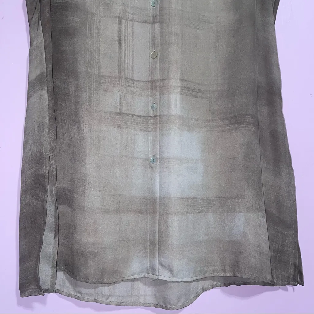 Eileen Fisher Silk Tunic Sleeveless Pearl Button Taupe Oxidized Print Size M - Image 5