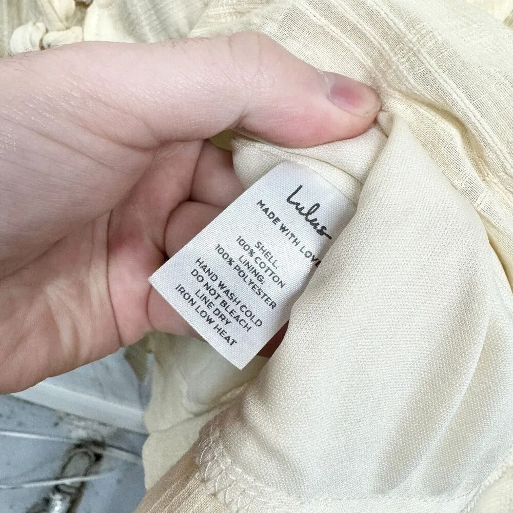 Lulus Dress Women Sz L Bloom Into Bliss Cream Ruffled Wrap Yellow Ivory Summer Size L - Image 3