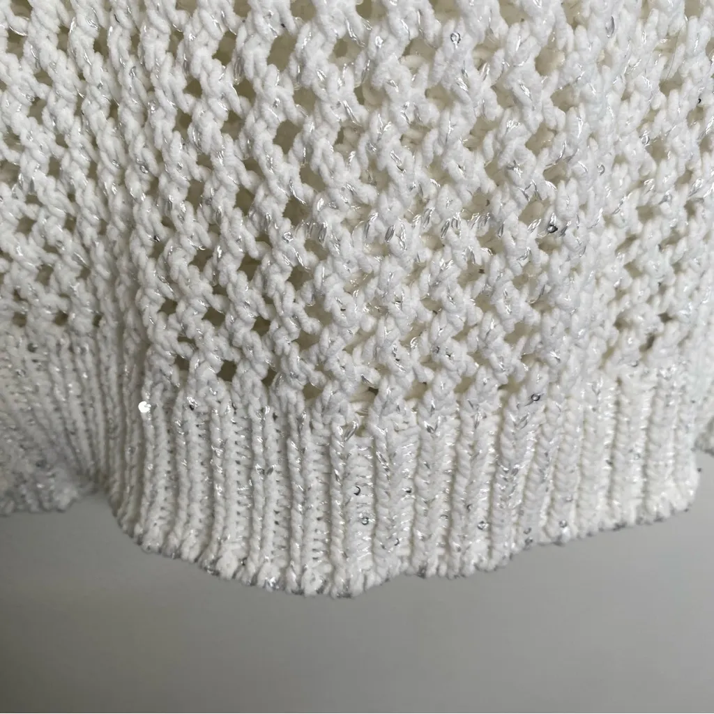 Joie Open Knit Crochet Hooded Sparkle Sweater in size M Ivory - Image 7