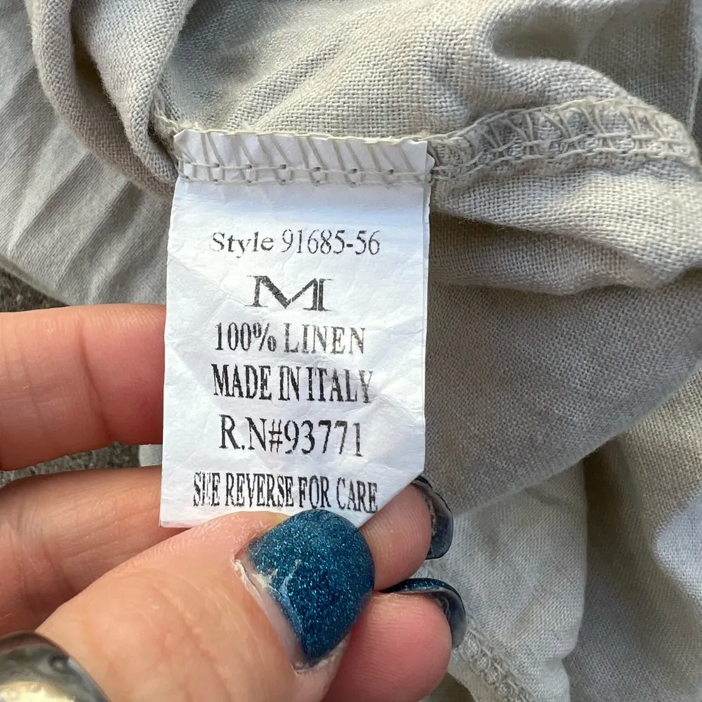 Christina Vergani Made in Italy Beige Linen Tunic Dress Pockets Roll Tab Sleeve Size M - Image 5